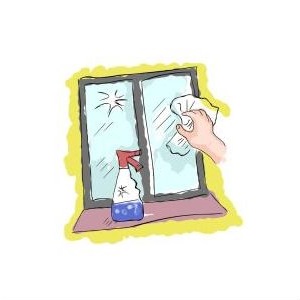 Slika prikazuje pranje prozora.